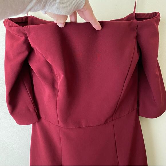 Milly | Bordeaux Italian Cady Nina Crepe Dress Off Shoulder Burgundy Red Size 2 - Picture 3 of 8